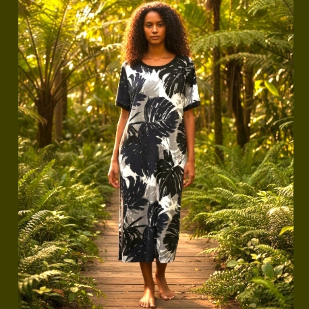 G.I.L.I. Tropical Monstera Leaf Maxi Dress - Size 1X or 16W-18W